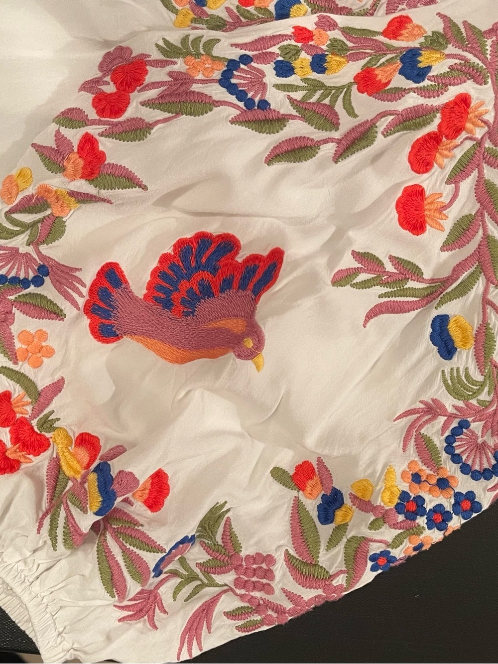 White Embroidered Peasant Blouse with Multicolor Floral Detail - Picture 3 of 3
